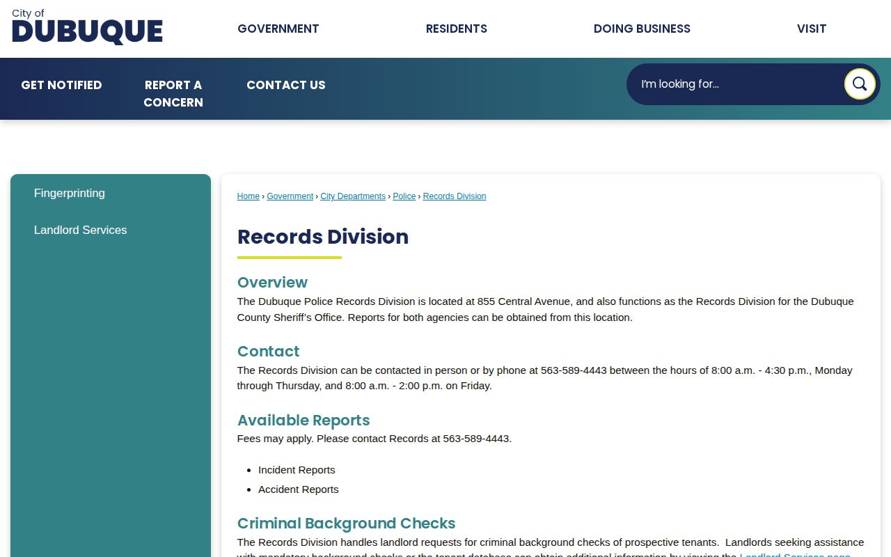 Dubuque Records Division official contact information