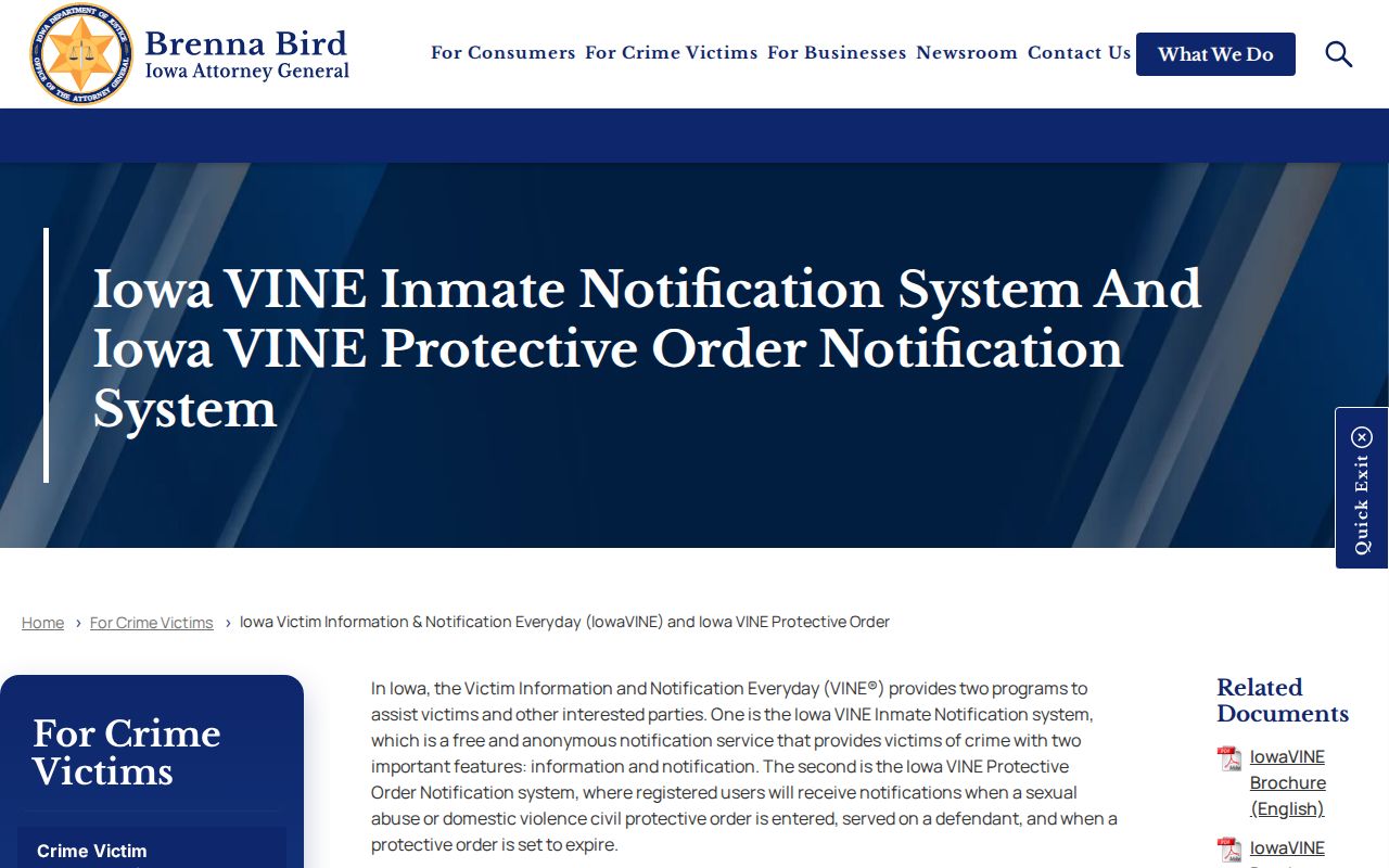 Official IowaVINE participation information for Dubuque County custody checks