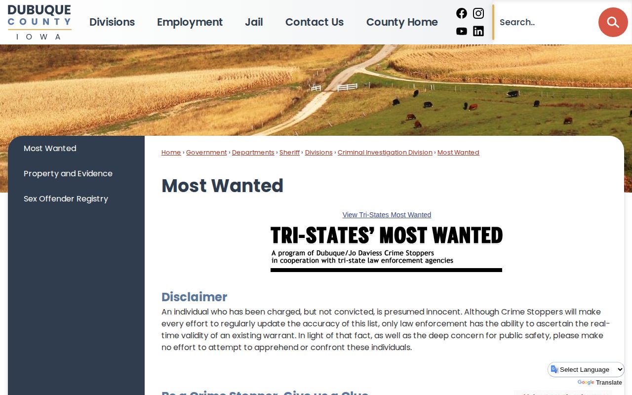 Dubuque County official Most Wanted safety page